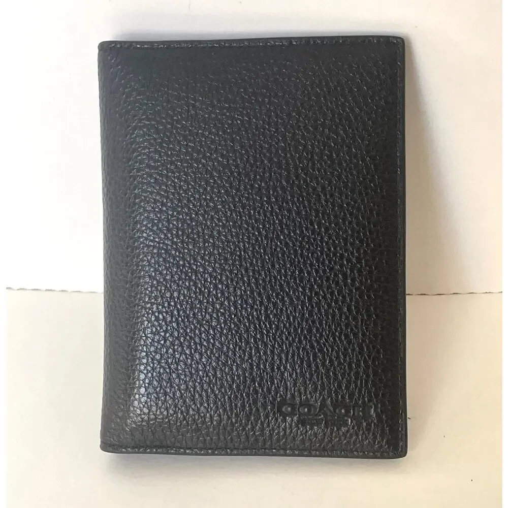 Coach CU131 Black Pebbled Calf Leather Passport Card Case